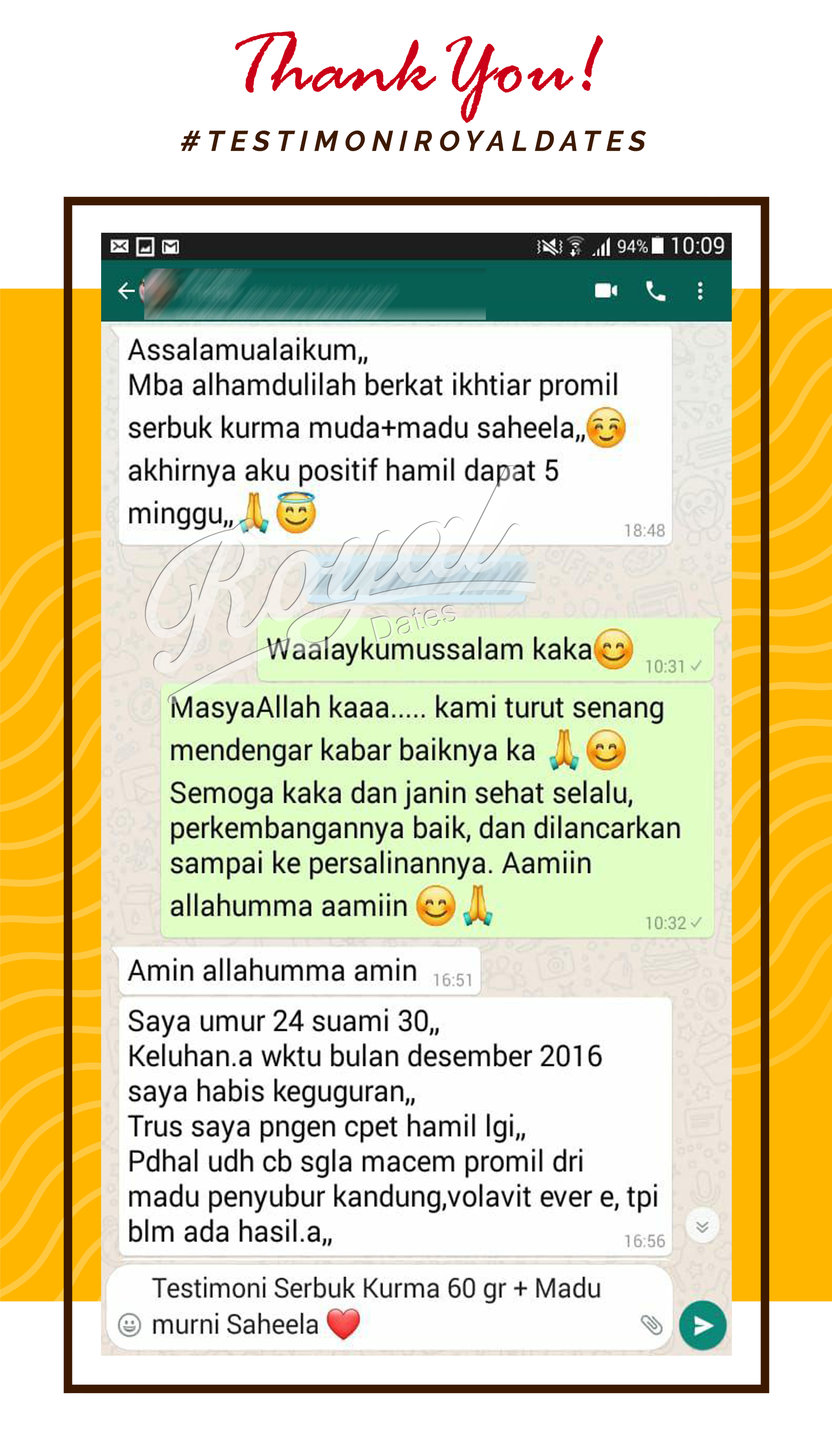 Testimoni 28 Serbuk Kurma Muda & Madu Murni Saheela